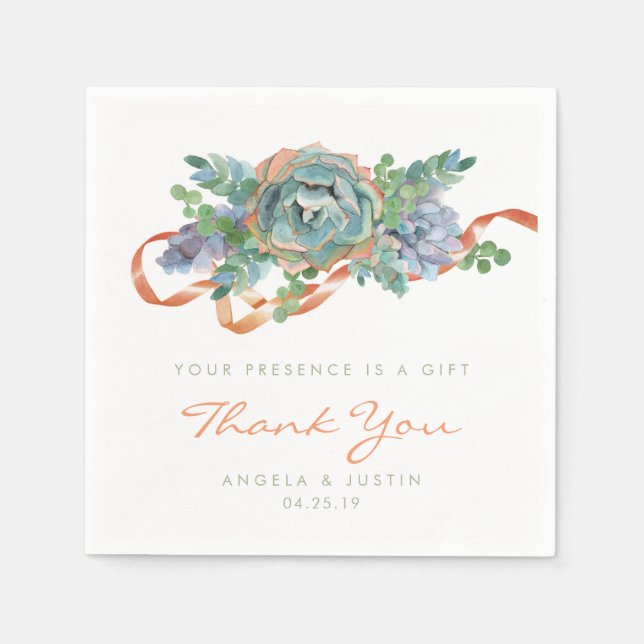 Watercolor Succulent Cluster Wedding Napkin (Front)