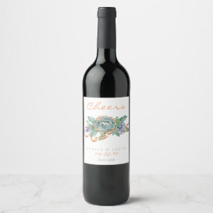 Watercolor Succulent Cluster Wine Label