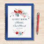 Watercolor Succulent Floral Botanical Bat Mitzvah Notebook<br><div class="desc">This design features elegant watercolor succulent floral bouquets in soft blue and silver with a vibrant red flowers on a white background with a blue shimmer border. Personalize with your Bat Mitzvah details by editing the text in the text boxes. Designed for you by Evco Studio www.zazzle.com/store/evcostudio #mitzvah #batmitzvah #eventplanner...</div>
