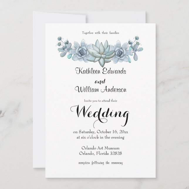 Watercolor Succulent & Flower Wedding Invitation (Front)