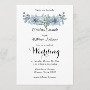 Watercolor Succulent & Flower Wedding Invitation