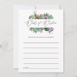 Watercolor Succulent Geometric Baby Shower Advice Card