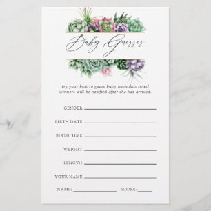 Watercolor Succulent Geometric Baby Shower Game
