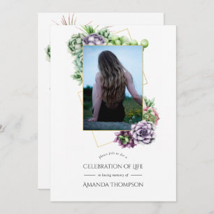 Watercolor Succulent Geometric Celebration of Life Invitation