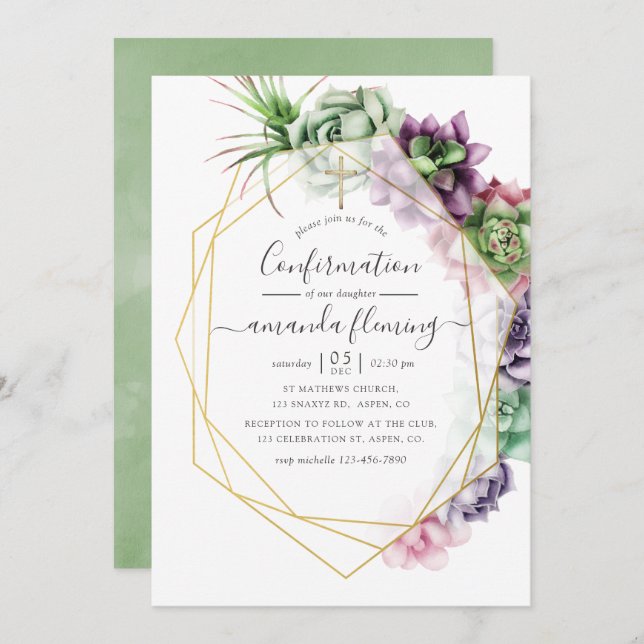 Watercolor Succulent Geometric Confirmation Invitation (Front/Back)