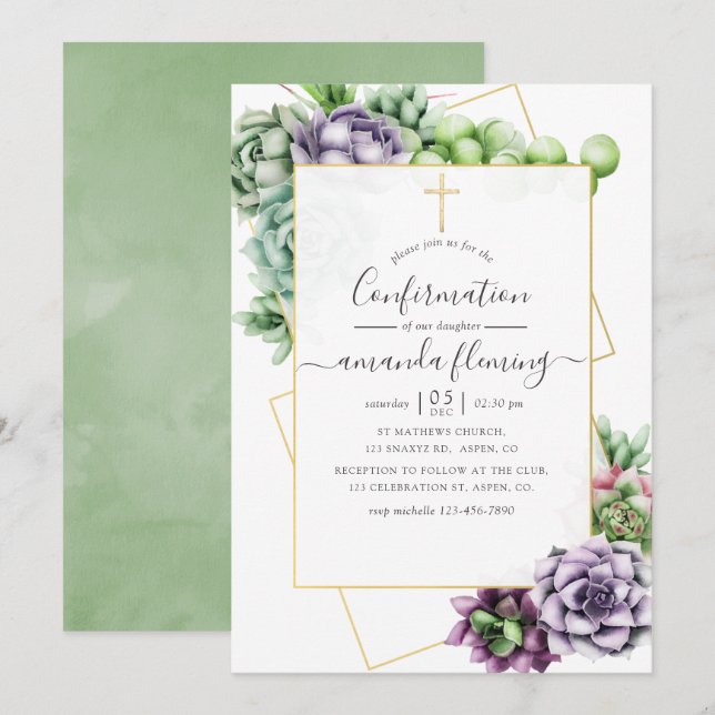 Watercolor Succulent Geometric Confirmation Invitation (Front/Back)