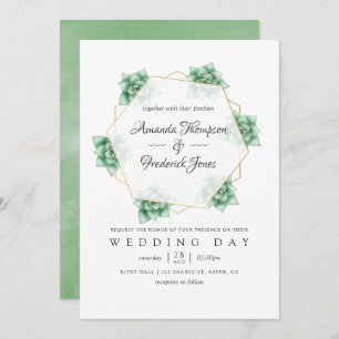 Watercolor Succulent Geometric Wedding Invitation