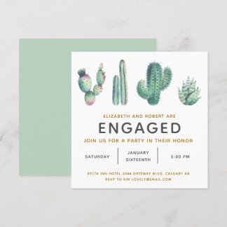 Watercolor Succulent Lush Cactus Engagement Invitation