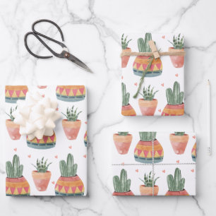 Watercolor Succulent Pattern Wrapping Paper Sheet