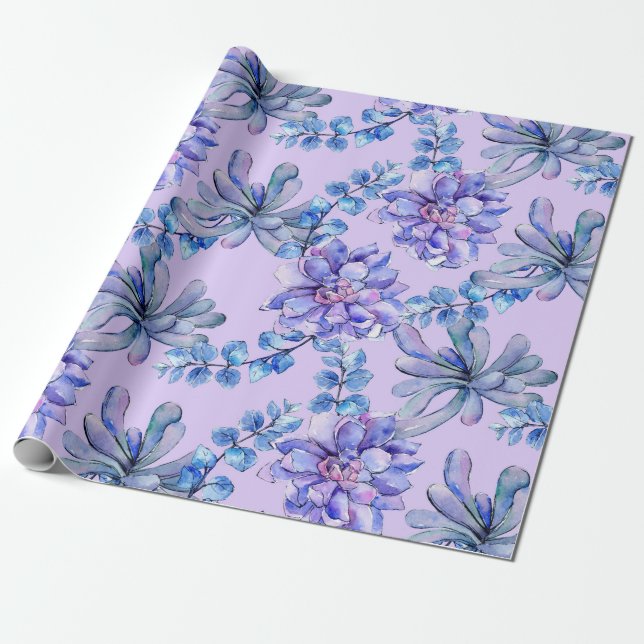 Watercolor Succulent Plants Wrapping Paper (Unrolled)