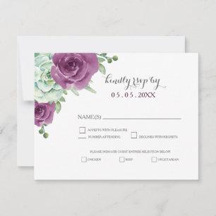watercolor succulent plum roses wedding rsvp