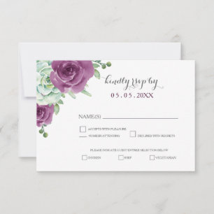 watercolor succulent plum roses wedding rsvp card
