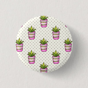 Watercolor Succulent Polka Dot Pattern 1 Inch Round Button
