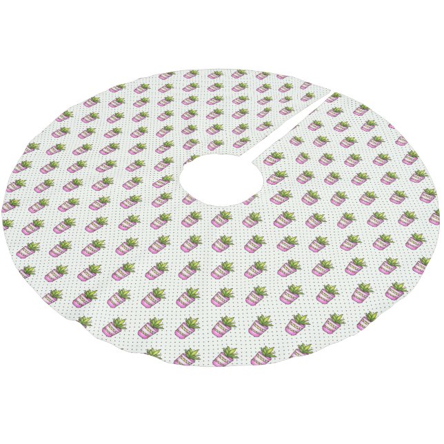 Watercolor Succulent Polka Dot Pattern Brushed Polyester Tree Skirt (Angled)
