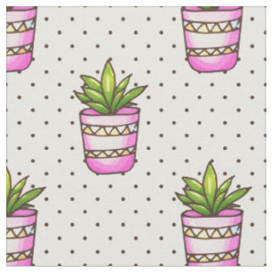Watercolor Succulent Polka Dot Pattern Fabric