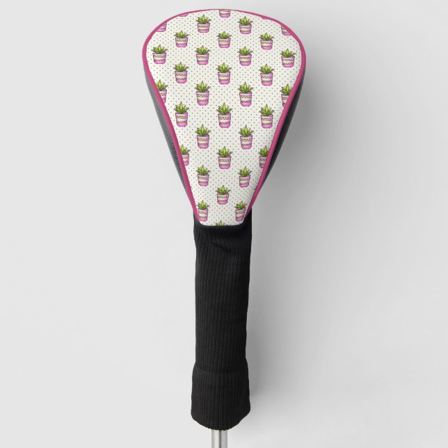 Watercolor Succulent Polka Dot Pattern Golf Head Cover (Front)