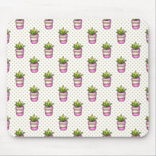 Watercolor Succulent Polka Dot Pattern Mouse Pad