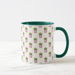 Watercolor Succulent Polka Dot Pattern Mug