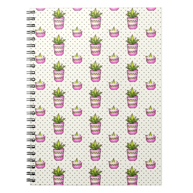 Watercolor Succulent Polka Dot Pattern Notebook (Front)