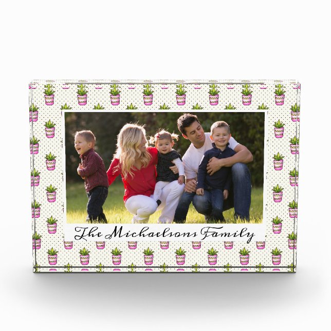 Watercolor Succulent Polka Dot Pattern Photo Block (Front)