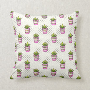 Watercolor Succulent Polka Dot Pattern Throw Pillow