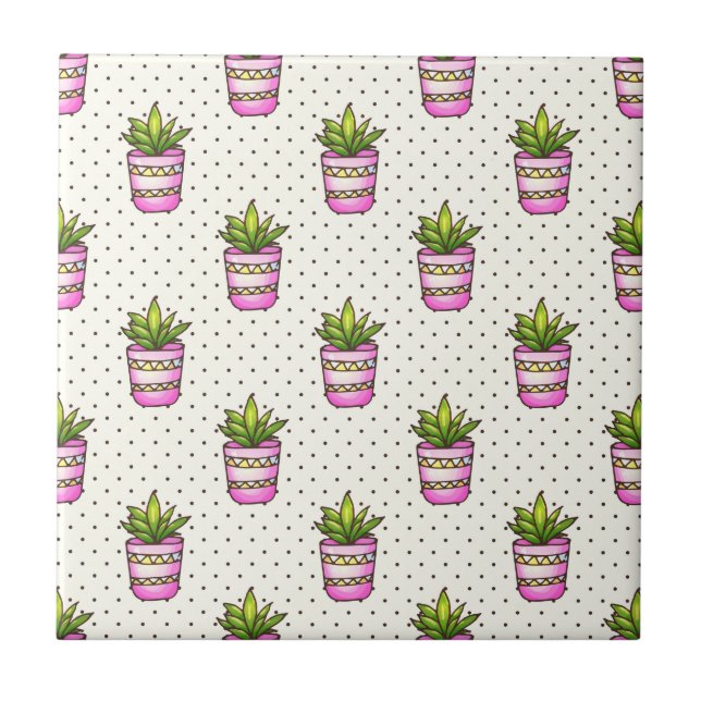 Watercolor Succulent Polka Dot Pattern Tile (Front)