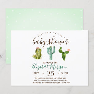 Watercolor Succulent Polka Dots Baby Shower Invitation