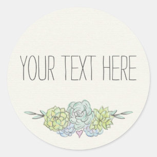 Watercolor Succulent Shabby Chic Bohemian Floral Classic Round Sticker