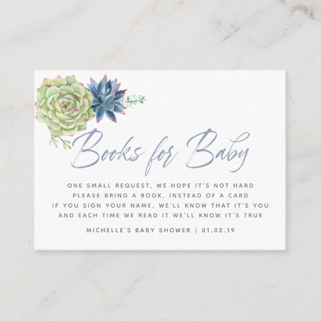 Watercolor Succulents Baby Shower Book Request Enclosure Card (Front)