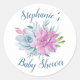 Watercolor Succulents Baby Shower Classic Round Sticker