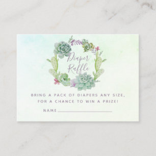 Watercolor Succulents Baby Shower Diaper Raffle Enclosure Card