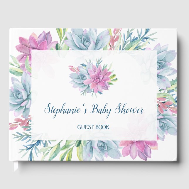 Watercolor Succulents Baby Shower Guest Book (Front)