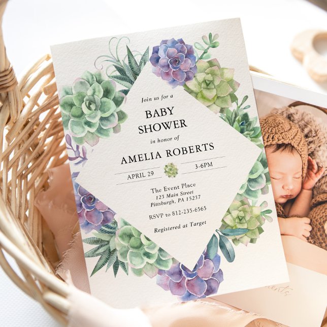 Watercolor Succulents Baby Shower invitation (Creator Uploaded)