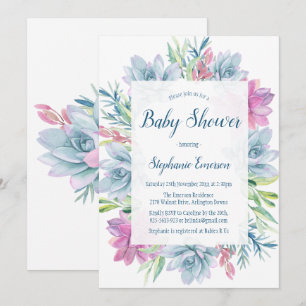 Watercolor Succulents Baby Shower Invitations