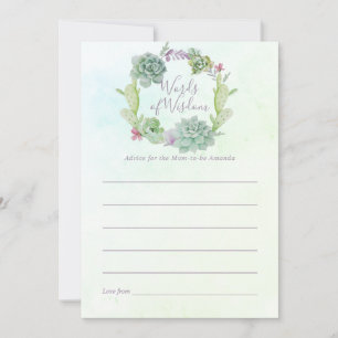 Watercolor Succulents Baby Shower Mom Advice Card