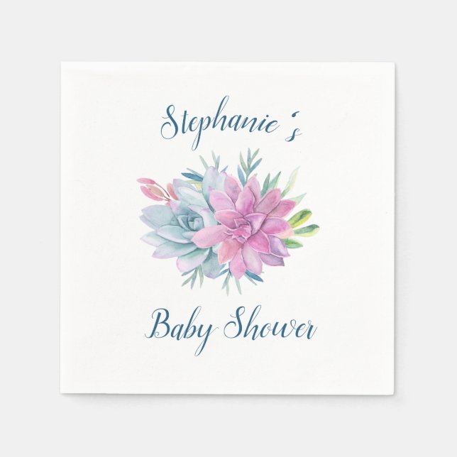 Watercolor Succulents Baby Shower Personalized Napkin (Front)