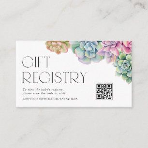 Watercolor Succulents Baby Shower QR Code Registry Enclosure Card