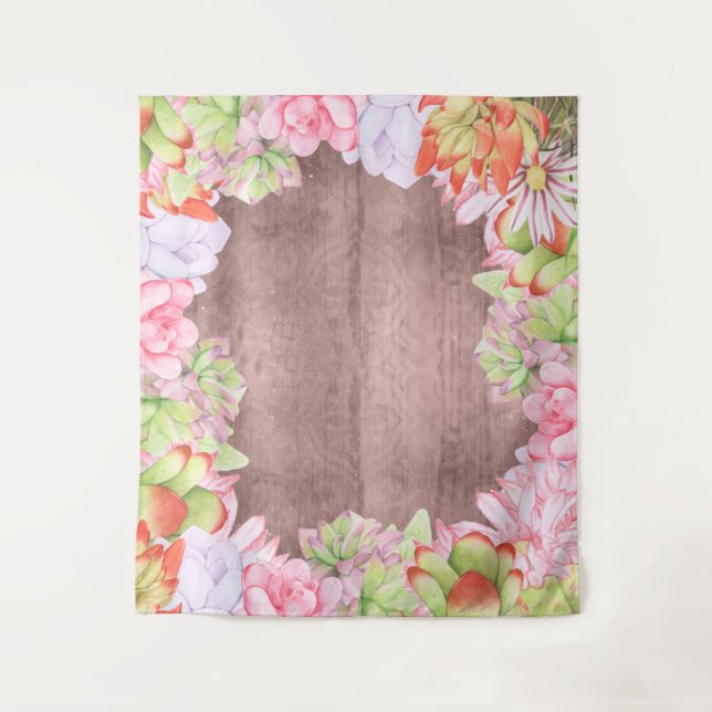 Watercolor Succulents Backdrop Tapestry (Front)