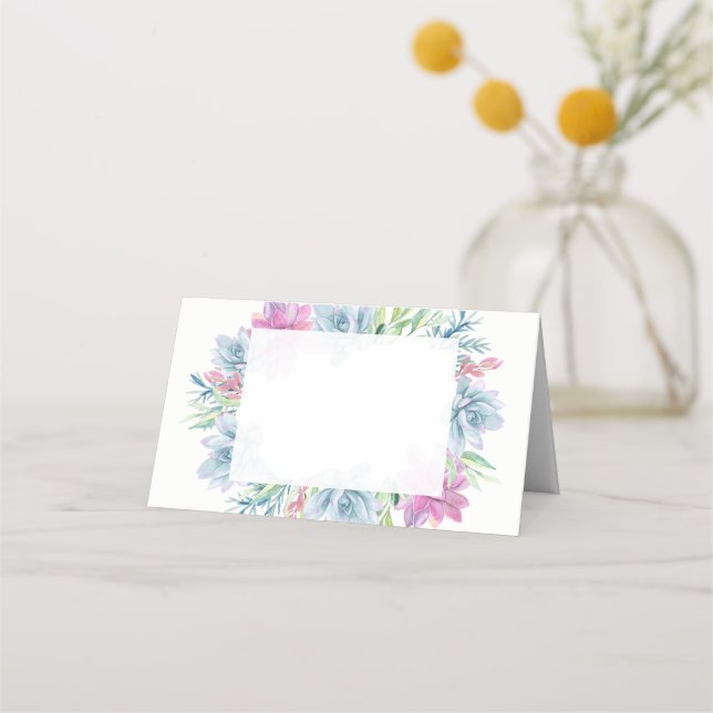 Watercolor Succulents Blank Place Cards (Front)