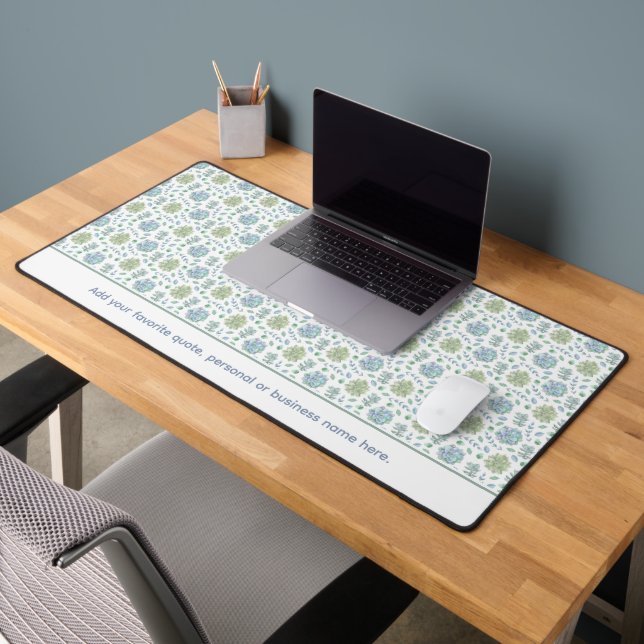 Watercolor Succulents Blue & Green Custom Text Desk Mat (Office 2)