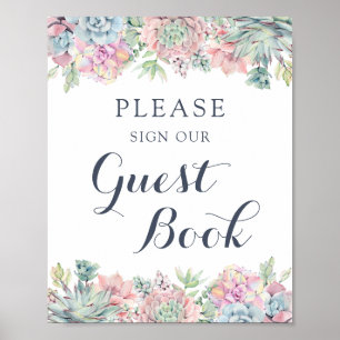 Watercolor Succulents Blush Elegant Guest Book
