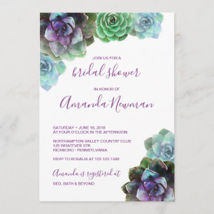 Watercolor Succulents   Bridal Shower Invitation