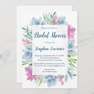 Watercolor Succulents Bridal Shower Invitation