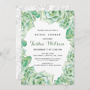 Watercolor Succulents Bridal Shower Invite