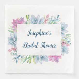 Watercolor Succulents Bridal Shower Napkin