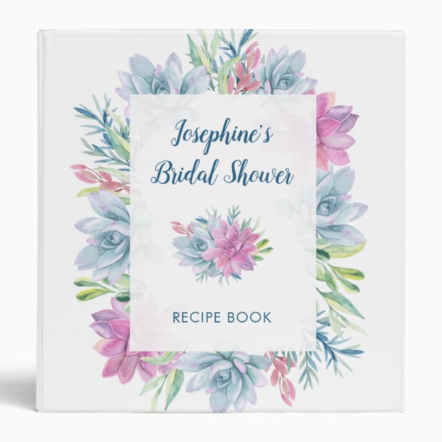 Watercolor Succulents Bridal Shower Recipe Binder (Front)