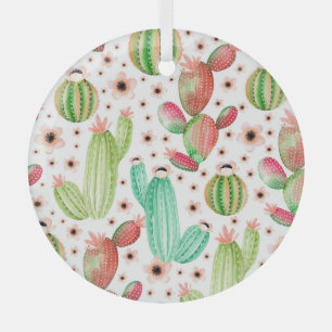 Watercolor succulents, cacti seamless pattern. glass ornament