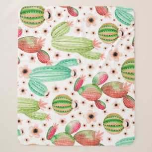 Watercolor succulents, cacti seamless pattern. sherpa blanket