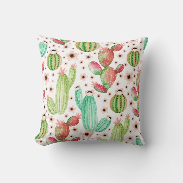 Watercolor succulents, cacti seamless pattern. throw pillow (Front)