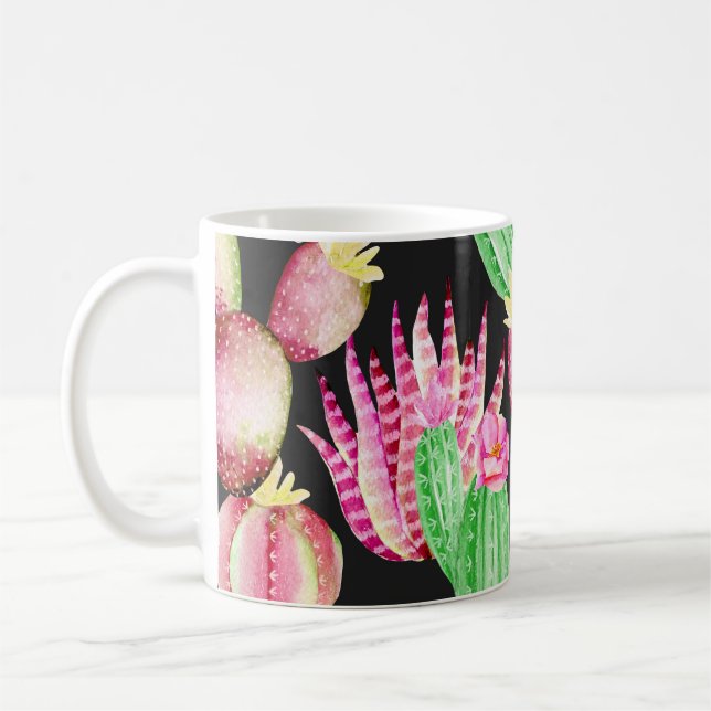 Watercolor succulents: cactus floral pattern. coffee mug (Left)
